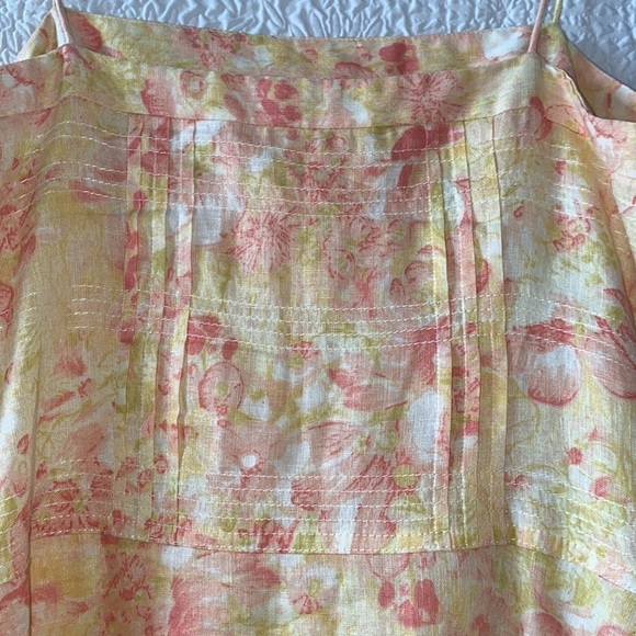 Ann Taylor Floral Linen Flounce Hem Spaghetti Strap A-Line Midi Dress - Picture 10 of 14